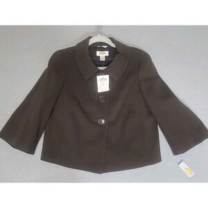 NWT Talbots Women's Career Brown Rayon Blend Blazer Cropped Jacket Size 4